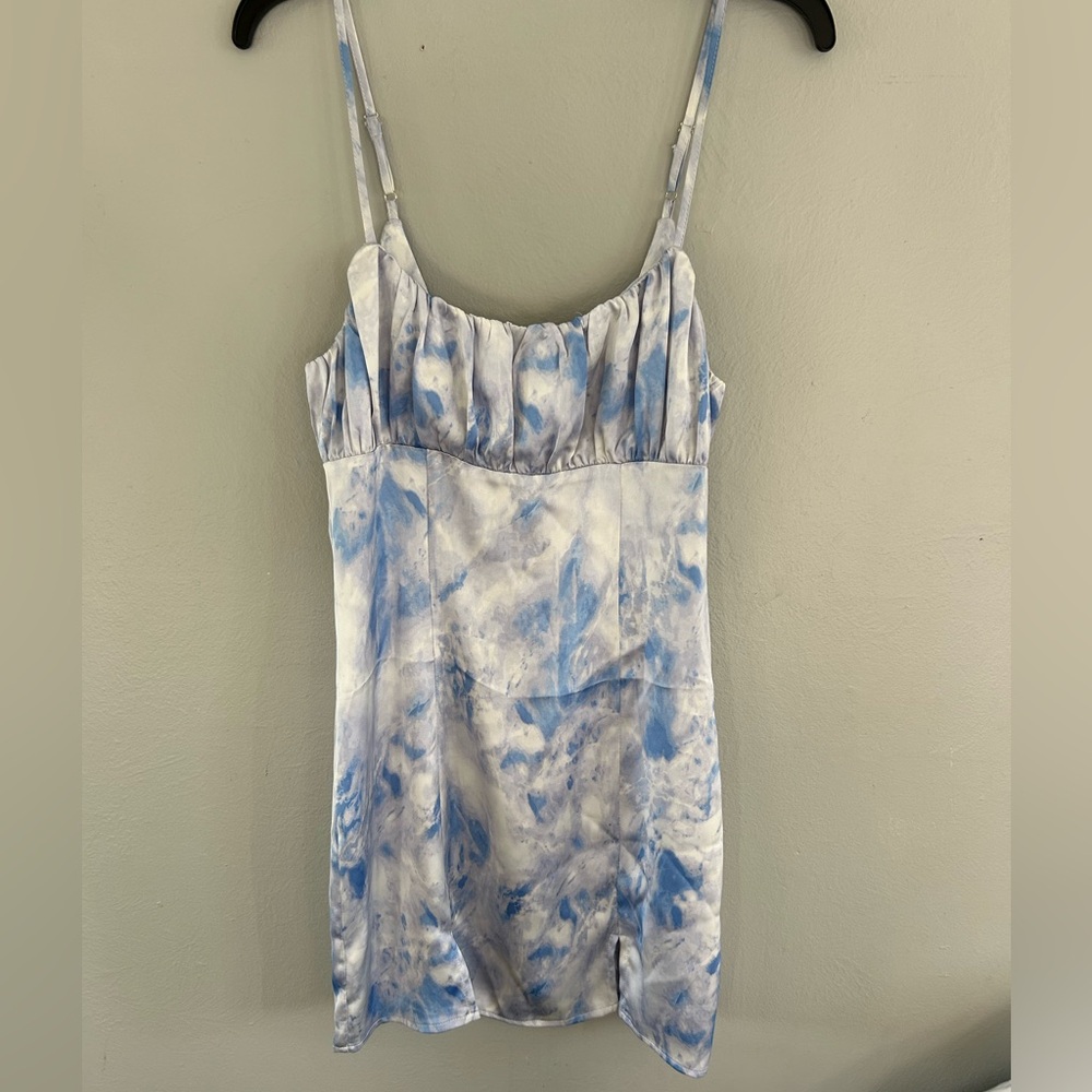 Forever 21 Blue and White Tie-Dye Satin Slip Dress